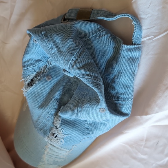 Distressed Denim Hat Ball Cap Blue Jean Casual - Picture 3 of 3